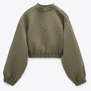 Zara Quilted Cropped Khaki Top Size Medium
